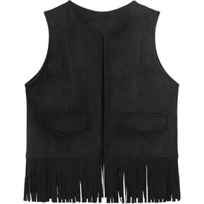 Spring&Gege Kids Open Front Suede Fringe Vest 70s Faux Tassels Jacket Cardigan (5-12 Years)