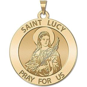 Picturesongold.com سانت لوسي ميدالية دينية - 1 بوصة بحجم ربع ربع صلبة 14K الذهب الأصفر - حماية المجوهرات الهدية المسيحية للرجال والنساء