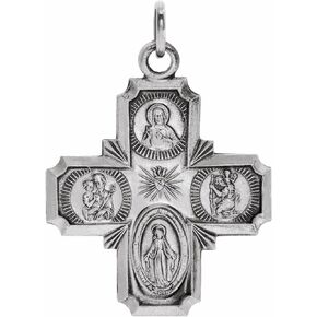 14k White Gold 18x18mm Four-Way Cross Medal