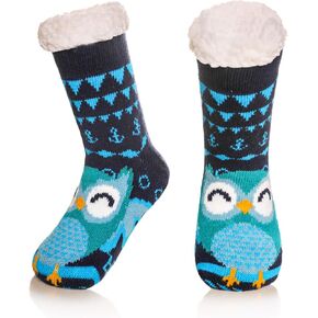 Seeyan Kids Boy Girl Soft Sway Dark Slipper Socks Winter Fleece Fuzzy Fuzzy Non-Skid Home Socks (Owl ، 5-8 Years)