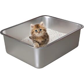 Extra Large Stainless Steel Cat Litter Box with High Sides, Metal Jumbo Cat Litter Box Tall Sides for Big Cats, Anti Leakage, Never Absorbs Odors, Non-Sticky, FOXORU