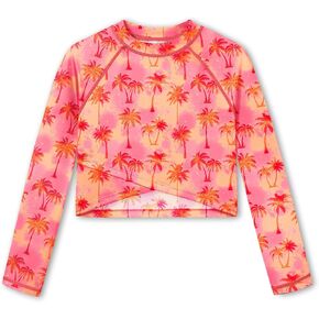 BesserBay Girls UPF 50+ Long Sleeve Mock Neck Crossover Hem Swim Crop Top 4-12 Years