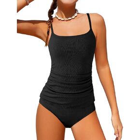Girls Swimsuit 2 Piece Ribbed Solid Color Tankini Swimsuits Modest Swimwear Girl Bathing Suit for 9-16 Years
