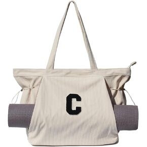 ESVAN Corduroy Yoga Tote Bag Gifts for Women Drawstring Yoga Mat Bag for Office Workout Travel Carryall Pilates Gym