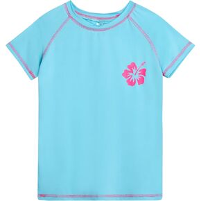 Real Love Girls' Rash Guard Shirt - Quick Dry Short Sleeve Swim Shirt with Sun Protection (Sizes: 2T-16)