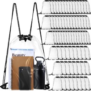 Silkfly 150 Pcs Clear Drawstring Backpacks Bulk Stadium Approved Bags for Men Women Gym Sport Colleges Event Security (Black)