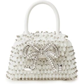 Women's White Embellished Micro Bow Bag
