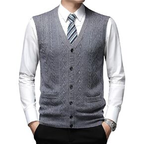 ebossy Men's Wool Blend Knit Cardigans V Neck Button Down Sleeveless Sweater Vest Knitwear