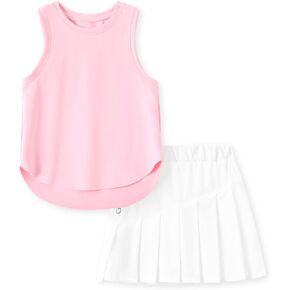 PATPAT Girls Tennis Skirt Sets Moisture Wicking Tank Tops and Pleated Skirts 2 Piece Outfits Activewear Sets 5-12 Years