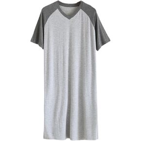 Men's Comfy V Neck Nightshirt Pajamas Big & Tall Cotton Nightwear Short Sleeve Soft Loose Pajama Sleep Shirt
