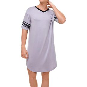 Lu's Chic Men's Nightshirt Short Sleeve Nightgown Henley Sleep Gowns Nightwear for Sleeping