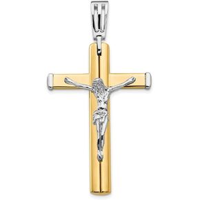 Diamond2Deal 14K Gold اثنين من الصليب المصقول صليب (L- 51.9 مم W- 27.45 مم)