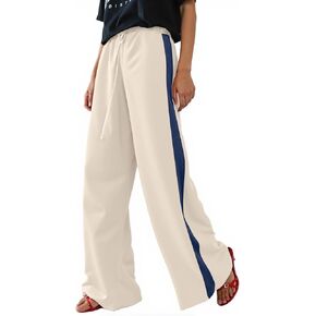 Women's Casual Pants Drawstring Leopard Print Color Block Side Striped Straight Leg Wide Leg Loose Pants