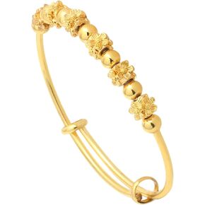 Fashion 18K Gold Plated Alloy Flower Bead Adjustable Cuff Bracelet
