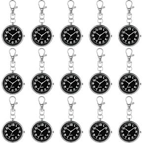 Outus 15 Pieces Quartz Nurse Pocket Watch Round Doctor Brooch with Key Buckle Hanging Nurse Watch Clip on Doctors