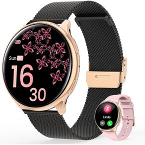 Smart Watch for Women, 1.39" Fitness Watch with HR/BP/SpO2 Monitor, Female Cycle Tracking, IP67 Waterproof, 113 Sport Modes for Android & iPhone (Black Rose Gold)