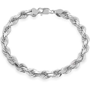 ARGENTO REALE Sterling Silver Diamond Cut Rope Chain Necklace, 1MM 2MM 3MM 4MM Braided Twist Rope Chain Neclace, 925 Sterling Silver Necklace (8.5, 7.5MM)