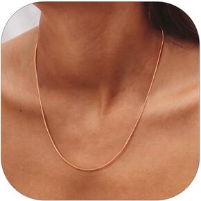 ChainsHouse Snake Chain Necklace for Women, 1MM Thin Italian Chain for Pendants, Rose Gold/Stainless Steel/Black/14K Gold, Hypoallergenic Dainty Jewelry Gift, 18"-30" Adjustable Length