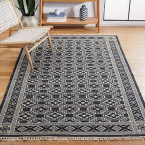 SAFAVIEH Kilim Collection Runner Rug - 2'3" x 7', Black & Ivory, Handmade Flat Weave Boho Fringe Wool, Ideal for High Traffic Areas in Living Room, Bedroom (KLM728Z)