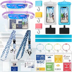 Cruise Ship Essentials 2025 - Complete Cruise Must-Haves Kit with Waterproof Fanny Packs(Iridescent Lilac), Adjustable Lanyards, Magnetic Hooks, Luggage Tags, Waterproof Phone Cases & Towel Bands