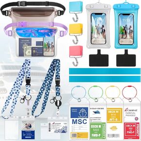 Cruise Ship Essentials 2025 - Complete Cruise Must-Haves Kit with Waterproof Fanny Packs(His & Hers), Adjustable Lanyards, Magnetic Hooks, Luggage Tags, Waterproof Phone Cases & Towel Bands
