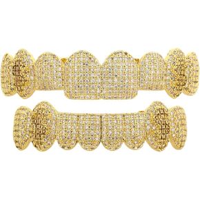 ICEDIAMOND 14K 8 أسنان Micro-Pave Iced Out Tooth Gem Dental Servaces ، Hip Hop Hop Bling CZ Diamond Wear Cover للرجال نساء