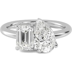 1-8 Carat (ctw) White Gold Emerald,Pear Cut LAB GROWN Diamond Stackable Ring toi et moi Ring For Women (Color E-F Clarity VS1-VS2)