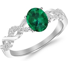 0.88 Carat Twisting Infinity Gold and Diamond Split Shank Pave Set Round Cut Oval Cut Emerald Diamond Engagement Ring (0.75 Ct Center Heirloom Quality AAA+)