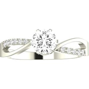 14K White Gold 1.08 Carat LAB GROWN DIAMOND Elegant Twisting Split Shank Round Cut Diamond Engagement Ring (D-E Color VS1-VS2 Clarity 1 Ct Center)
