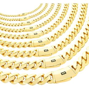 Nuragold 10k Real Yellow Gold Royal Monaco Miami Cuban Link Necklace 16"-30" (5mm-20mm) Italian Jewelry for Men & Women