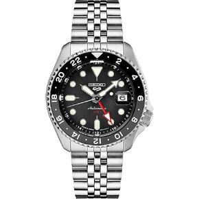 SEIKO SSK001 Automatic Watch for Men - 5 -Sports - Black Dial with Date Calendar and Luminous Hands & Markers and Black & Gray GMT Bezel, 100m Water-Resistant