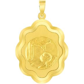 14k Yellow Gold Religious Baptism Christening On Elegant Medal Pendant (1")
