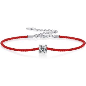 S925 Sterling Silver Solitaire Diamond Link Bracelets with 0.5 Carat VVS1 Diamond, Red Rope Lucky Bracelet, Chic and Sophisticated Gift for Couples