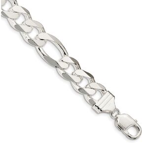 Solid 925 Sterling Silver Men's 13.5mm Figaro Chain Bracelet - with Secure Lobster Lock Clasp 9"