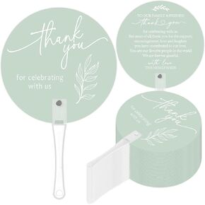 100Pcs Wedding Hand Fans for Guests Sage Green Handheld Fan Double Sided Thank You Favors Fan for Anniversary Bridal Shower Party