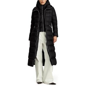 Women's Slim Fit Maxi Puffer Jacket With Inside Bib and Hood