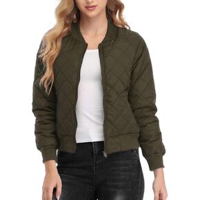 andy & natalie Women's Bomber Jacket Fashion Quilted Casual Lightweight Bomber Jakcets Zip up Outerwear Jacket with Pockets