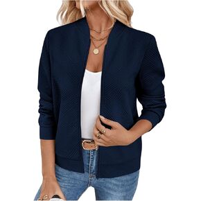 Verdusa Women's Zip Up Textured Bomber Jacket Casual Long Sleeve Outerwear