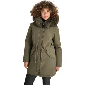 DKNY Women's Faux-Fur Trim Hooded Anonrak-Waist Parka