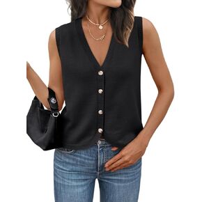 LILLUSORY Womens Vest Tops Knit Sleeveless Sweaters Button Down V Neck Casual Clothes Trendy Summer Outfits 2025