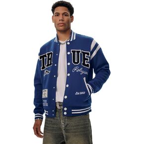 True Religion Men's True Uni. Varsity Jacket - Mazarine Blue | Classic Baseball Jacket
