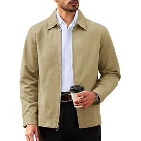 TACVASEN Men's Cotton Jacket Full Zip Up Lightweight Jackets Turndown Collar Business Casual Windbreaker with 3 Pockets