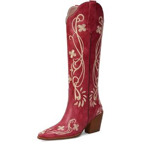 IIIMMU Cowgirl Boots Women Knee High Vintage Cowboy Boots with Floral Susproider Classic Pull on Design Western Footwear