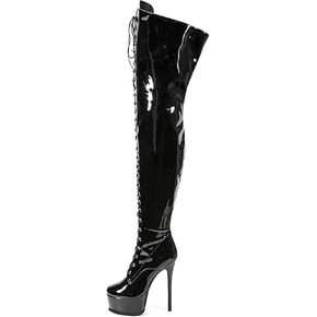 Shiny leather Thigh high boots Stiletto heels Platform Over the knee Round toe back zipper Sexy Front zipper Strappy high heel Cosplay Custume unisex boots for Women