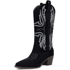 CKSNDLF Women's Cowboy Boots Western Mid-Calf Cowgirl Boots with Classic Embroidered Pointed Toe Block Heel Pull-On Shoes