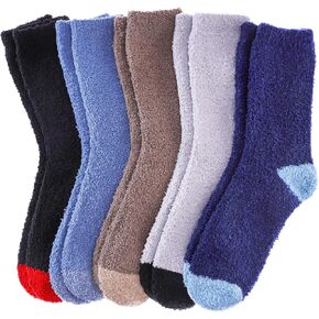 FNOVCO Mens Fuzzy Socks - Soft Cozy Slipper Fluffy Winter Warm Microfiber Plush Sleeping Socks - 5 to 6 Pairs