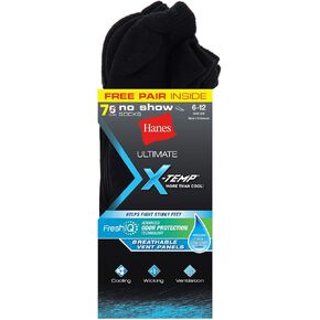 Hanes Ultimate X-Temp FreshIQ Men's No Show Black 7-Pack (Includes 1 Fre❗️Ships directly from Hanes❗️