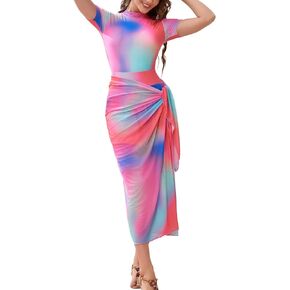 IDOPIP Muslim Burkini Swimsuit for Women Modest Islamic Swimwear with Beach Skirt + Cover up Sarong + Pants 4PCS Bathing Suit