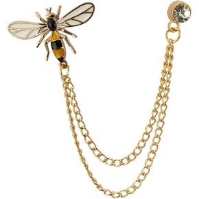 A N KINGPiiN Lapel Pin for Men Honey Bee with Hanging Chain Brooch Suit Stud, Shirt Men's Accessories Golden