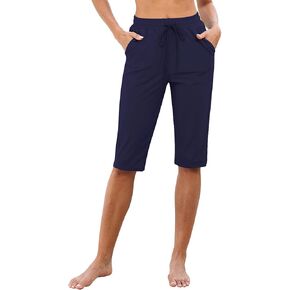GRAPENT Swim Capris for Women High Waisted 15'' Beach Swim Pants Long Board Shorts Swimsuit Bottoms with Brief Pockets